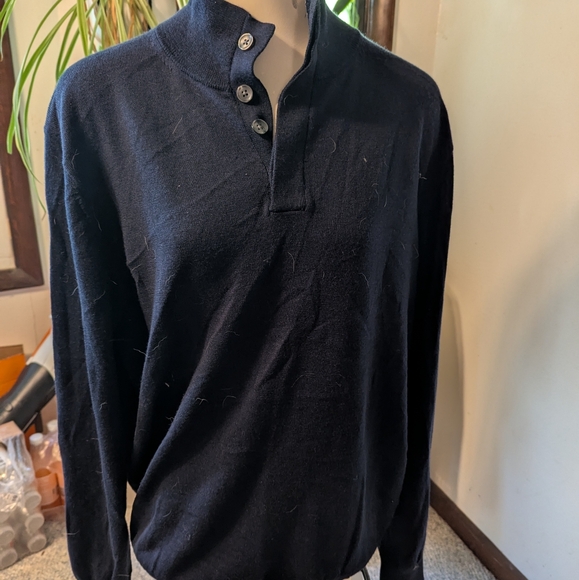 Men's London Charles Tyrwhitt Navy 100% Merino Wool Knitted Polo Sweater Sz Lg